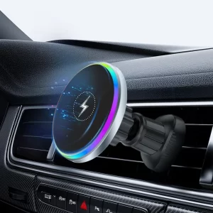 MagSafe Wireless Car Charger with Sound-Reactive Ambient Lighting – 2-in-1 Magnetic Phone Mount & Fast Charging Holder for Hands-Free Driving