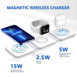 3-in-1 Foldable MagSafe & Qi2 Wireless Charging Station | 15W Fast Charging Dock for iPhone, AirPods & Apple Watch