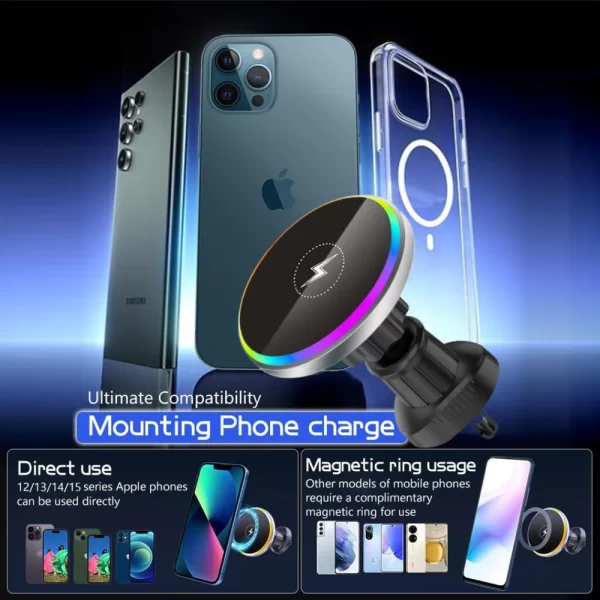 MagSafe Wireless Car Charger with Sound-Reactive Ambient Lighting – 2-in-1 Magnetic Phone Mount & Fast Charging Holder for Hands-Free Driving - Image 4