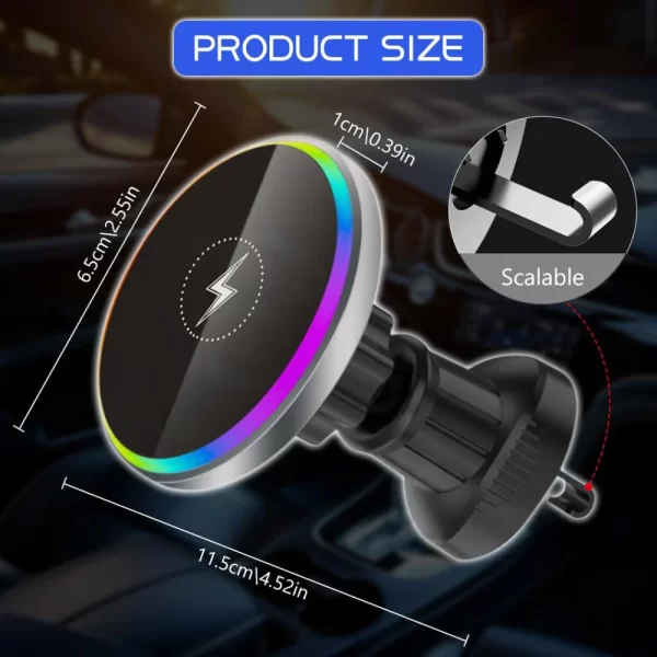 MagSafe Wireless Car Charger with Sound-Reactive Ambient Lighting – 2-in-1 Magnetic Phone Mount & Fast Charging Holder for Hands-Free Driving - Image 2