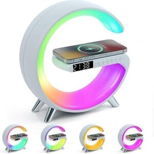 3-in-1 Bluetooth Speaker with LED Night Light & 15W Wireless Charger | G-Shaped Rechargeable Desk Lamp & Bedside Ambience Light for Bedroom, Office, or Gift Decor