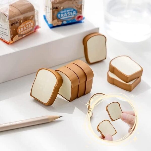 4-Piece Cute Bread-Shaped Cartoon Erasers – Fun Food-Inspired Pencil Erasers for Kids, Ideal for School, Classroom, and Stationery Collections for Boys & Girls - Image 8