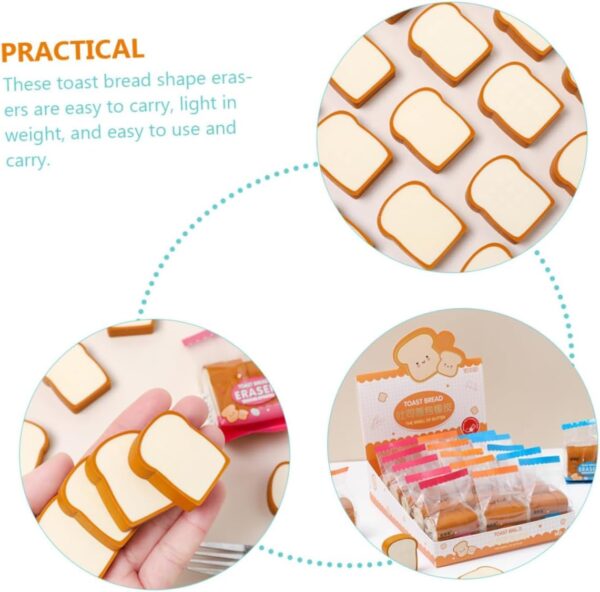 4-Piece Cute Bread-Shaped Cartoon Erasers – Fun Food-Inspired Pencil Erasers for Kids, Ideal for School, Classroom, and Stationery Collections for Boys & Girls - Image 3