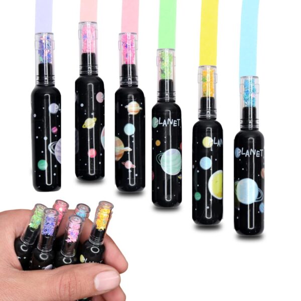 Space-Themed Mini Bottle Highlighter Pens – Set of 6 Cute & Colorful Aesthetic Markers for School, Office & Stationery Lovers - Image 5