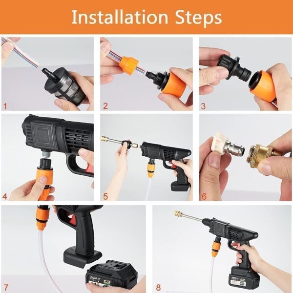 48V Cordless High-Pressure Washer – Rechargeable Portable Power Cleaner with 3-in-1 Adjustable Nozzle & 5M Hose for Car Wash, Garden & Home Cleaning - Image 5