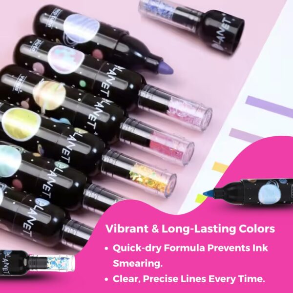 Space-Themed Mini Bottle Highlighter Pens – Set of 6 Cute & Colorful Aesthetic Markers for School, Office & Stationery Lovers - Image 4