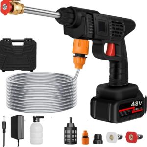 48V Cordless High-Pressure Washer – Rechargeable Portable Power Cleaner with 3-in-1 Adjustable Nozzle & 5M Hose for Car Wash, Garden & Home Cleaning