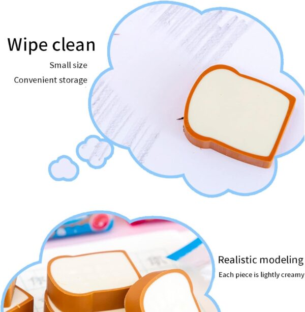 4-Piece Cute Bread-Shaped Cartoon Erasers – Fun Food-Inspired Pencil Erasers for Kids, Ideal for School, Classroom, and Stationery Collections for Boys & Girls - Image 7