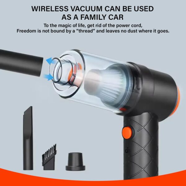 2-in-1 Portable Mini Vacuum Cleaner & Air Blower – Wireless Rechargeable Device with Strong Suction, Filter, USB Charging & 3 Nozzles for Car, Home, Office & Travel (1 Pc, Black) - Image 3