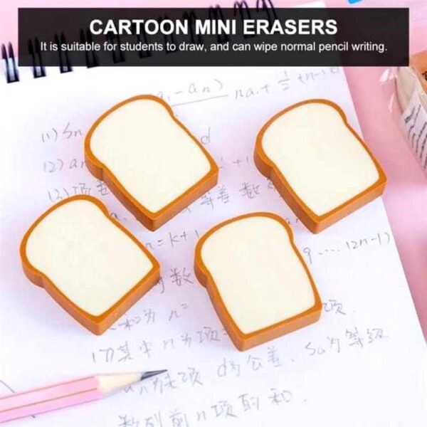 4-Piece Cute Bread-Shaped Cartoon Erasers – Fun Food-Inspired Pencil Erasers for Kids, Ideal for School, Classroom, and Stationery Collections for Boys & Girls - Image 5