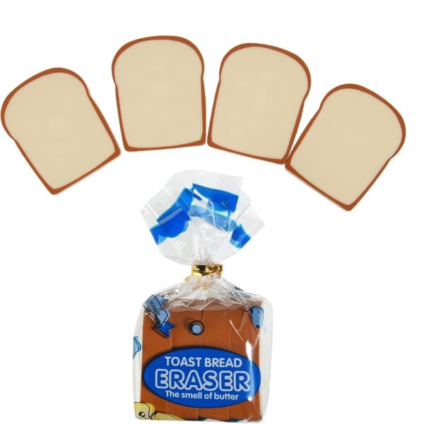 4-Piece Cute Bread-Shaped Cartoon Erasers – Fun Food-Inspired Pencil Erasers for Kids, Ideal for School, Classroom, and Stationery Collections for Boys & Girls - Image 4