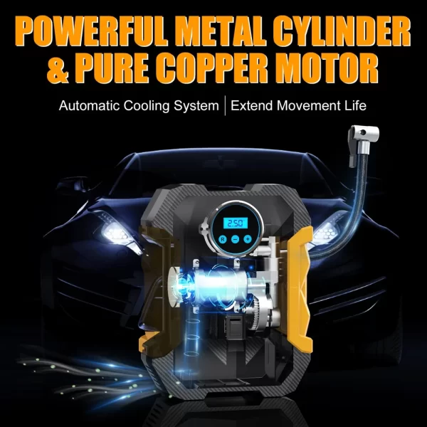 Portable Digital Tyre Inflator with LED Light – 150 PSI High-Pressure Air Pump for Cars, Bikes, Motorcycles & Sports Equipment - Image 2