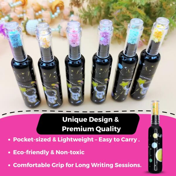 Space-Themed Mini Bottle Highlighter Pens – Set of 6 Cute & Colorful Aesthetic Markers for School, Office & Stationery Lovers - Image 2