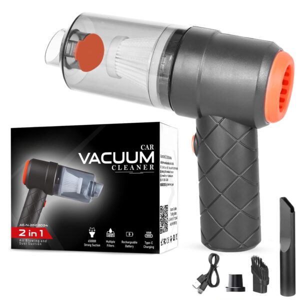2-in-1 Portable Mini Vacuum Cleaner & Air Blower – Wireless Rechargeable Device with Strong Suction, Filter, USB Charging & 3 Nozzles for Car, Home, Office & Travel (1 Pc, Black)