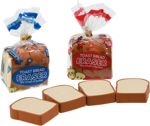 4-Piece Cute Bread-Shaped Cartoon Erasers – Fun Food-Inspired Pencil Erasers for Kids, Ideal for School, Classroom, and Stationery Collections for Boys & Girls