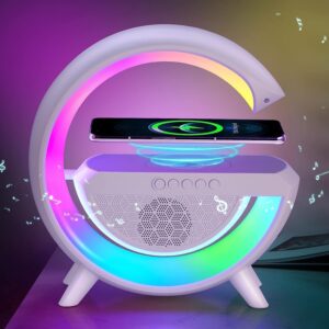 G-Shape Bluetooth Atmosphere Lamp | 4-in-1 LED Night Light, Wireless Speaker, Table Lamp & Fast Wireless Charger | Modern Bedside Desk Lamp for Bedroom & Living Room