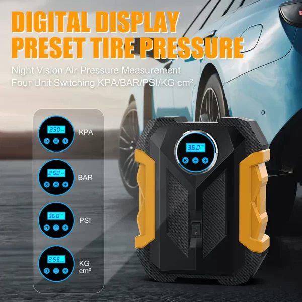 Portable Digital Tyre Inflator with LED Light – 150 PSI High-Pressure Air Pump for Cars, Bikes, Motorcycles & Sports Equipment - Image 5