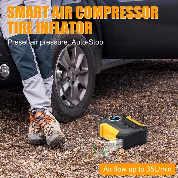 Portable Digital Tyre Inflator with LED Light – 150 PSI High-Pressure Air Pump for Cars, Bikes, Motorcycles & Sports Equipment - Image 4
