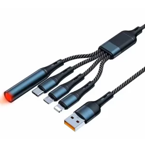 4-in-1 Multi-Port Fast Charging Cable with Built-In Lighter – Universal USB Cord with Type-C, Lightning & Micro USB Connectors for Travel & Everyday Use